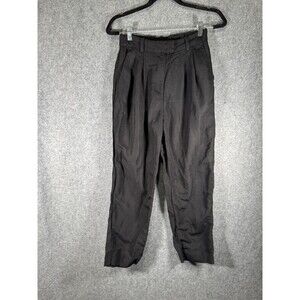 H&M Pants women 4 Black Linen Blend Straight‎ Leg Flat Front Stretch Vacation